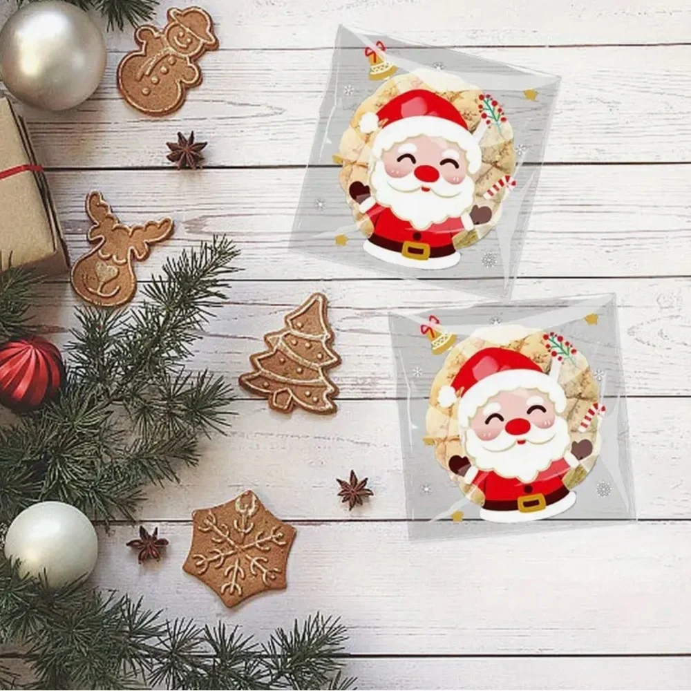 Christmas Self-Adhesive Transparent Plastic Gift Bags 25 ct w/ 5 Designs-NIP